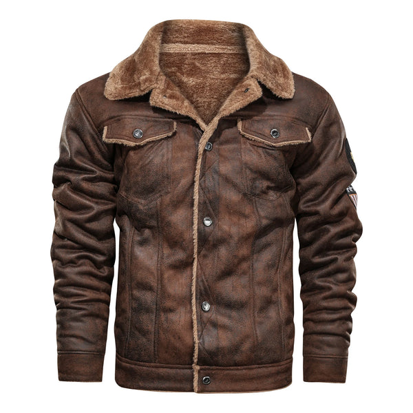 Vintage Solid Turn-Down Collar Fleece Collar Warm Jacket