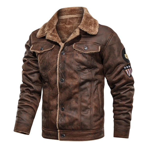 Vintage Solid Turn-Down Collar Fleece Collar Warm Jacket