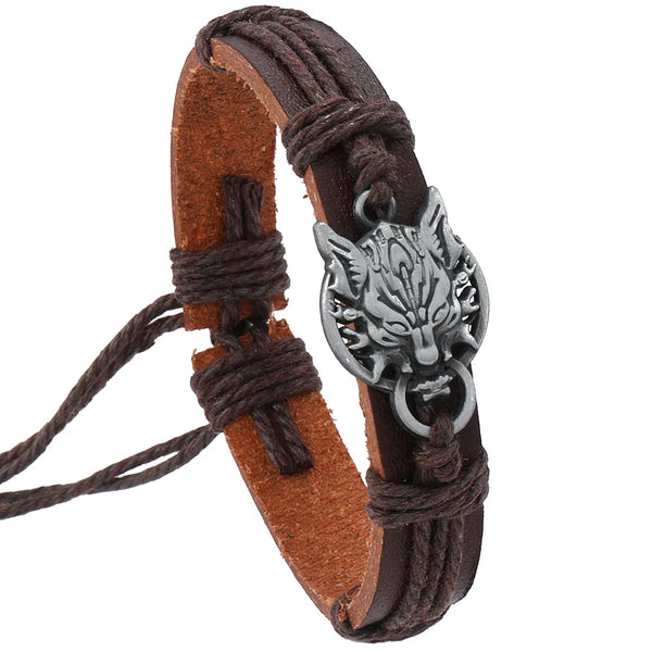 Retro Wolf Head Charm Bracelet