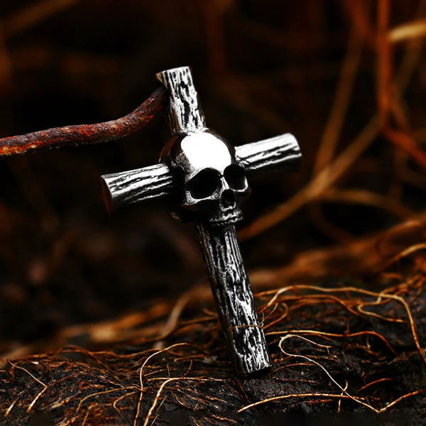 Gothic Stainless Steel Skull Cross Pendant
