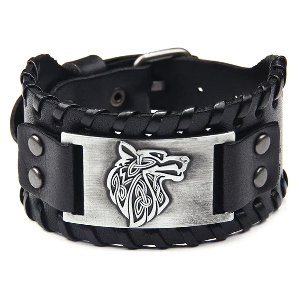 Punk Men Wide Bangle Accessory Wolf Head Charm Bracelet